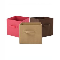Aura Pink Set of 3 Regular Square Foldable & Multipurpose Wardrobe Storage Box Organizer-110