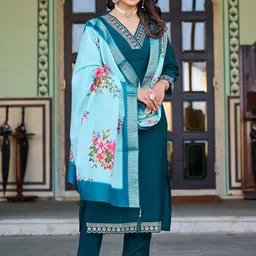 KALINI Women Regular Raw Silk Kurta with Trousers & With Dupatta-picture-43