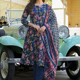 DIVASTRI Women Floral Printed Regular Kurta with Trousers & With Dupatta-picture-26