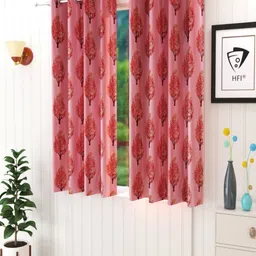 Aura Maroon & Brown Set of 2 Floral Room Darkening Window Curtain-12
