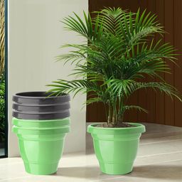Kuber Industries Green & Black Set Of 6 Plastic 2-Layer Planters-13