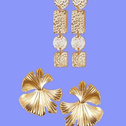 DressBerry Set Of 2 Gold-Plated Floral Shaped Drop Earrings-image-80