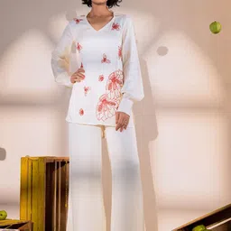 AMROOD Embroidered V-Neck Top With Palazzo-image-10