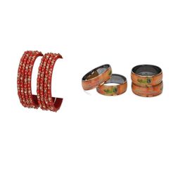SOMIL Set Of 12 Red & Orange Artificial Stones & Beads Bangles-picture-39