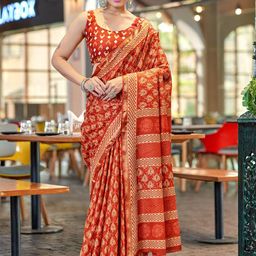 DIVASTRI Ethnic Motifs Zari Bagru Saree-picture-11