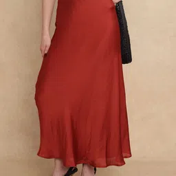 RAREISM Women Ronu B Rust Flared Maxi Skirt-46