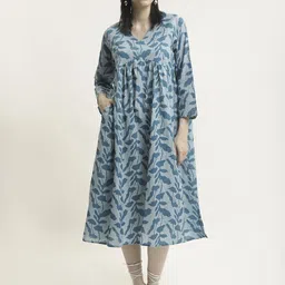 BLACK & BLAH BLAH V Neck Printed Relaxed Fit Ethnic Dresses-image-72