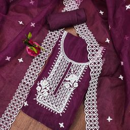SAINOOR Floral Embroidered Organza Semi-Stitched Dress Material-picture-46
