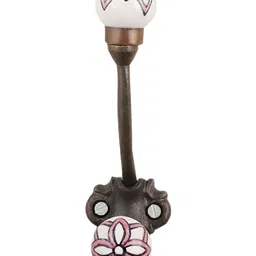 IndianShelf Pink & White Ceramic Floral Key Hook Hanger for Clothes Wall Mounted-image-73