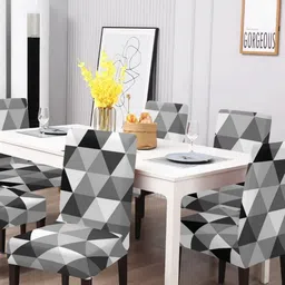Bajo's Grey & Black 6 Pieces Printed Super Stretchable Chair Covers-image-73