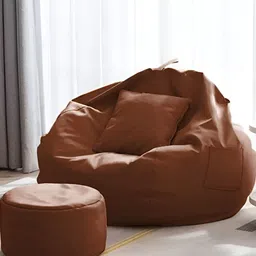 AARIJ MART Tan 3 Pieces Colourblocked Leather Bean Bag With Footrest & Cushion-picture-19