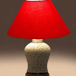Devansh Red & White Printed Frustum Shaped Wooden Table Lamp image 2