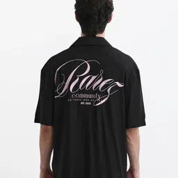 RARE RABBIT Typography Printed Spread Collar Comfort Boxy Cotton Shirt-image-94