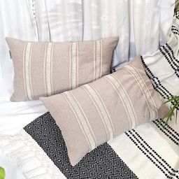 ANWYN Beige & Off White Set of 2 Striped Rectangle Cushion Covers-3