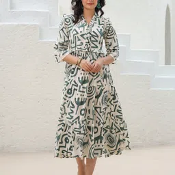 Pinly Women Abstract Printed V-Neck Tiered Fit & Flare Dress-picture-29