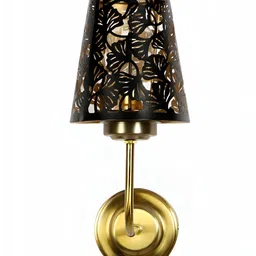 Devansh Black & Gold-Toned Textured Metal Frustum Shaped Wall Lamp-image-77