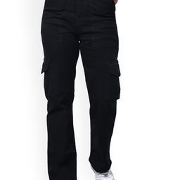 SENDIPO Women Relaxed Straight Leg High-Rise Flat-Front Cargos Trousers-image-113