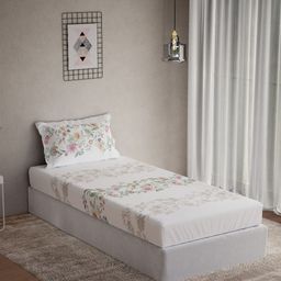 DDecor White & Pink Floral Printed Cotton 145 TC Single Bedsheet Set 2.24 m x 1.52 m-image-87