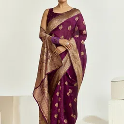 KAYOMMI Women Woven Design Zari Banarasi Saree-image-5
