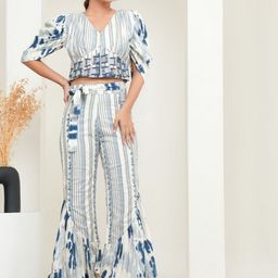 FREYAA Printed V-Neck Pure Cotton Top With Trousers Co-Ords-image-70