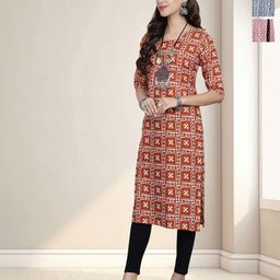 HERE&NOW Selection Of 3 Geometric Printed Round Neck Straight Kurtas-12