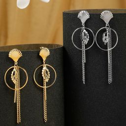 Stoln Set Of 2 Artificial Stones Studded Tasselled Circular Drop Earrings-40