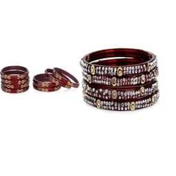 1ST TIME Set Of 12 Maroon Alloy Artificial Stones & Beads Antique Bangles-picture-2