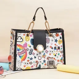 FABBHUE Geometric Printed Structured Handheld Bag-18