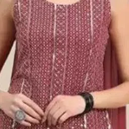 PARROT CREATION Women Embroidered Regular Sequinned Kurta with Sharara & Dupatta image 4
