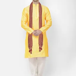 SG LEMAN Ethnic Motifs Woven Design Mandarin Collar Raw Silk Kurta With Pyjamas & Dupatta-picture-49