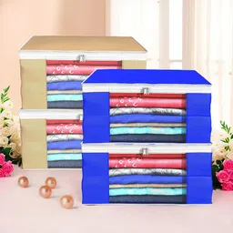 Kuber Industries Blue & Brown 4 Pieces Drawer Organisers-45