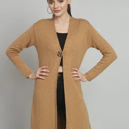 Chemistry Self Design Woollen Longline Open Front Shrug-8