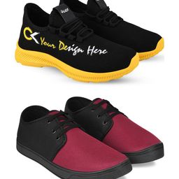 Spotwalk Men Set Of 2 Typographic Printed Mid-Top Lace-Ups Running Shoes-image-90