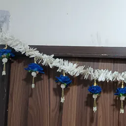 Nutts Blue & White Papergajra With Velvet Rose Tassel Bandhanwar Festive Decor-image-83