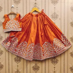 BAESD Girls Embroidered Sequinned Ready to Wear Lehenga &-image-98