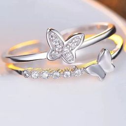 kazare Rhodium Plated Stones Studded Butterfly Shaped Adjustable Finger Ring-image-64