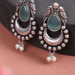 Sangria Artificial Stones Studded & Beaded Animal Shaped Drop Earrings-11