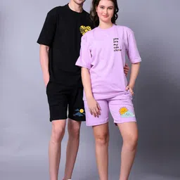 Lazy Lush Pack Of 2 Printed Pure Cotton T-Shirt & Joggers Co-Ord Set-96