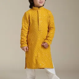Manyavar Boys Floral Embroidered Mandarin Collar Sequinned Straight Kurta with Pyjamas-image-32