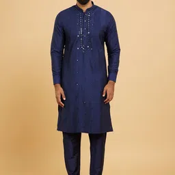 Twamev Men Embroidered Regular Mirror Work Kurta with Churidar-image-14