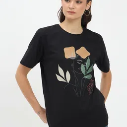 Mast & Harbour Women Floral Printed Round Neck Cotton Relaxed Fit T-shirt-picture-14