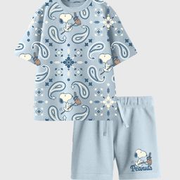 Nap Chief Kids Paisley Peanuts Printed Pure Cotton T-Shirt With Shorts-picture-21
