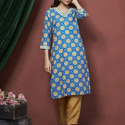 KALINI Floral Printed V-Neck Thread Work Kurta-picture-17