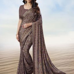 Jaanvi Women's Floral Printed Crepe Silk Saree With Blouse Piece-57