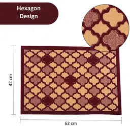 Kuber Industries 4-Pcs Brown & Maroon Hexagon Rectangular Anti-Skid Doormats image 5