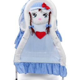 fab n funky Girl Print Cradle With Mosquito Net and Swing Lock function - Light Blue image 4