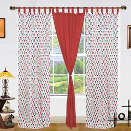Dekor World Red Set of 3 Floral Window Curtain-18