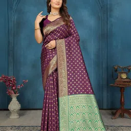 MORDEN MUSE Ethnic Motifs Woven Design Zari Kanjeevaram Saree With Unstitched Blouse-picture-42