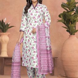 Ethnik Ease Women Floral Printed Regular Kurta with Trousers & With Dupatta-image-9
