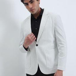 SHOWOFF Men Striped White Single-Breasted Slim Fit Blazer-picture-42